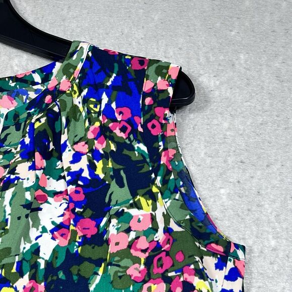 J. Crew Blouse Womens Size 4 Multicolor Floral Abstract Sleeveless with V Neck - Picture 3 of 11